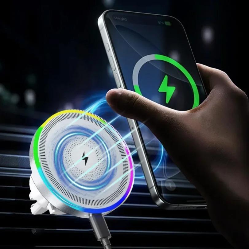 Xiaomi RGB Light Car Magnetic Wireless Charger Phone Holder Air Vent Stand For Magsafe iPhone 16 15 14 13 12 Pro Max Fast Charging Dock