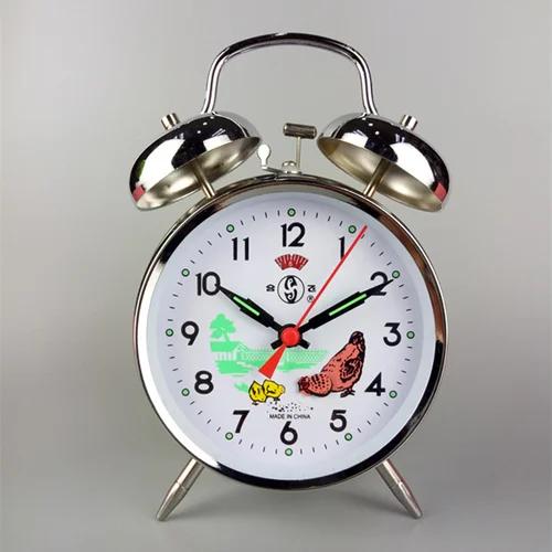 Sveglia Meccanica a Carica Manuale Vintage Pollo che Mangia Riso Orologio da Tavolo in Metallo Orologi con Campana Oversize in Metallo per Camera da Letto Comodino Regalo