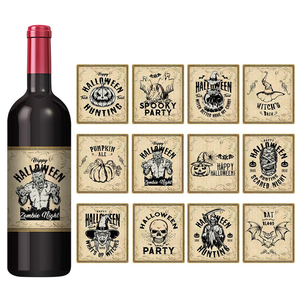 12PCS/Set Halloween Wine Labels Witch Bottle Stickers Horror Gothic Vintage Potion Decals Halloween Party Decor Party Supplies