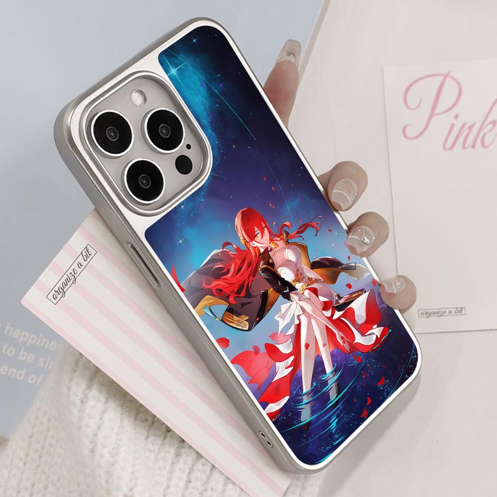 HSR Himeko Silver Plating Mobile Phone Case for iPhone 17 16 15 14 13 12 11 Air Pro Max Plus Colorful Cover