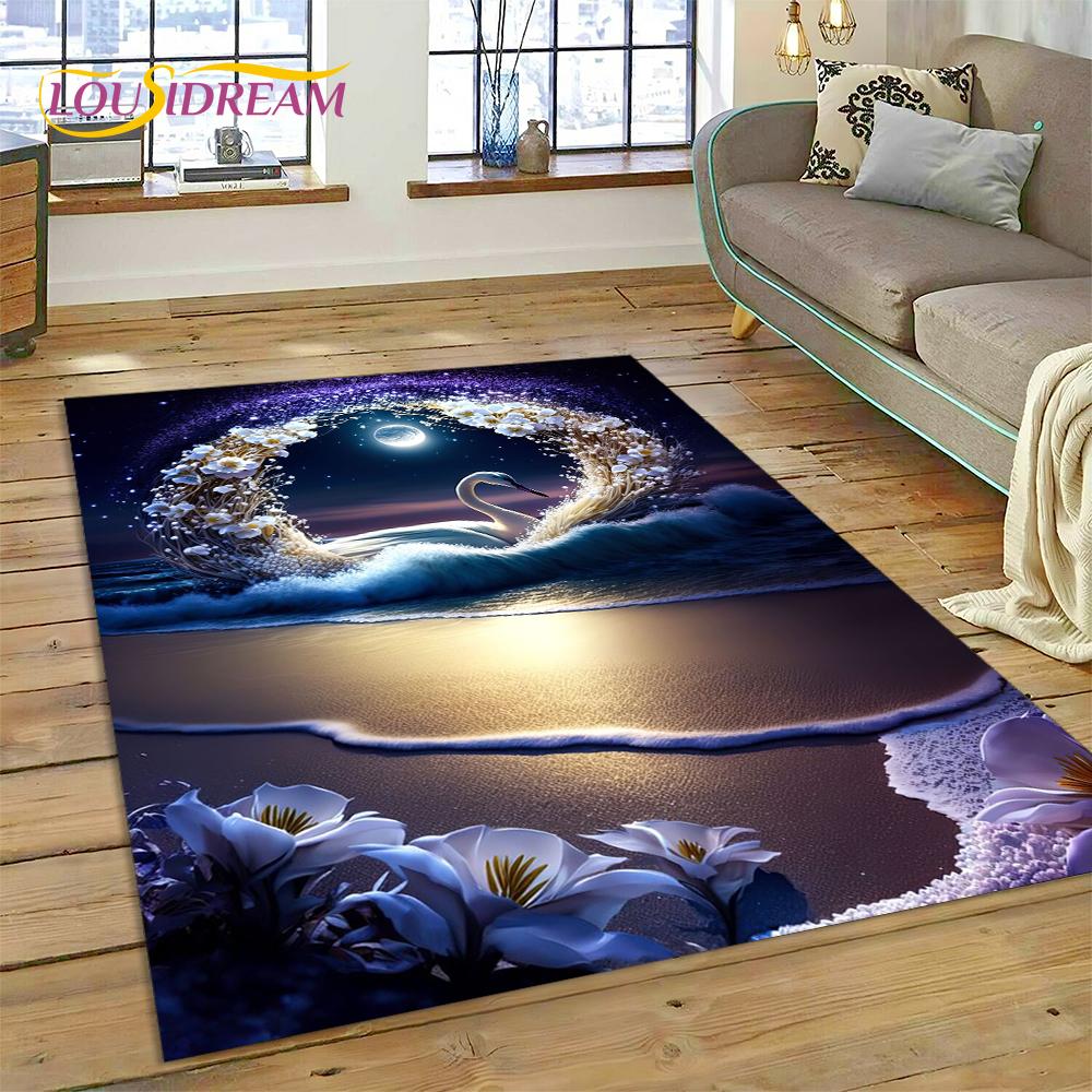 Love Swan Cartoon Cygnus Girl Gift Carpet Rug for Home Living Room Bedroom Sofa Doormat Decor,Kids Area Rug Non-slip Floor Mat