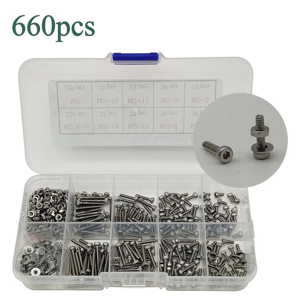 304 Stainless Steel M2 Hex Socket Cylindrical Head Screws, 660pcs Box.