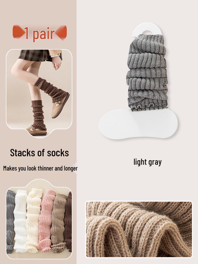 

Женские осенне-зимние толстые бархатные вязаные носки - японский стиль Лолита, однотонные до середины икры One Size светло-серый