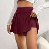 Yoga Skort High Waist Pure Color Women Sports Skirt with Inner Shorts Stretchy Soft Fabric Pocket Design Tennis Skort
