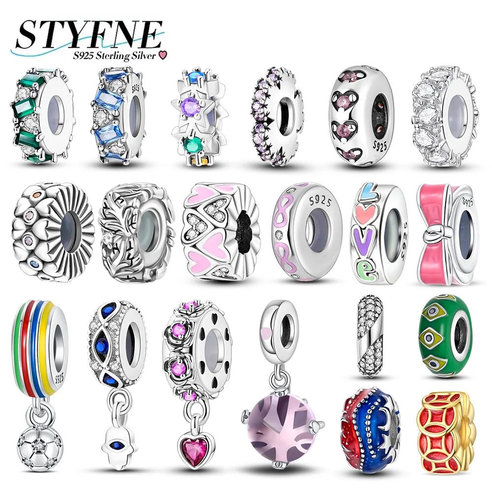 Charms Copper Colorful Zircon Stars Pink Bow Spacer Charms Beads Fit Original Bracelet Diy Women Jewelry Gifts