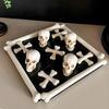 Skull Crossbones Board Game 2-in-1 Portable Travel Gothic Chess Pieces Chessboard Kids Adults Family Night 2 Player Battle Classic