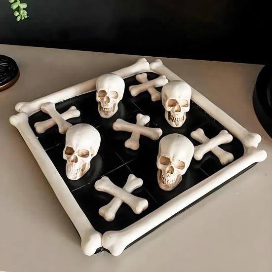 Skull Crossbones Board Game 2-in-1 Portable Travel Gothic Chess Pieces Chessboard Kids Adults Family Night 2 Player Battle Classic
