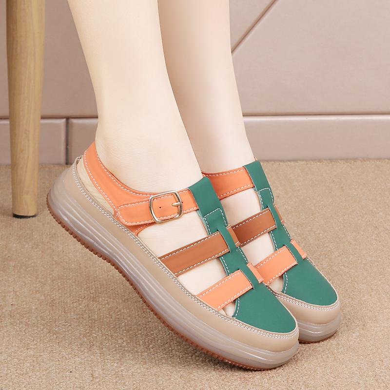 

Женские сандалии, летние пляжные туфли Мэри Джейн, закрытые туфли на плоской подошве, повседневные мягкие сандалии для ходьбы для студентов, большие размеры EU:41