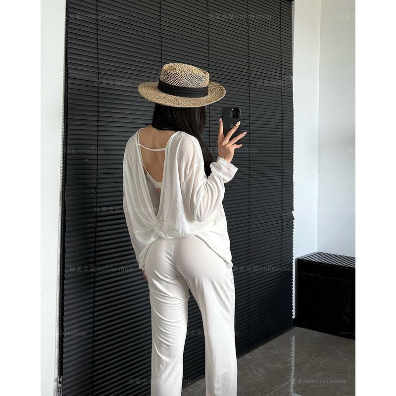 

Good-looking-New Yoga Clothes Cover up Loose Beauty Back Sexy Sports Fitness Long sleeve Top Soft and Breathable White S