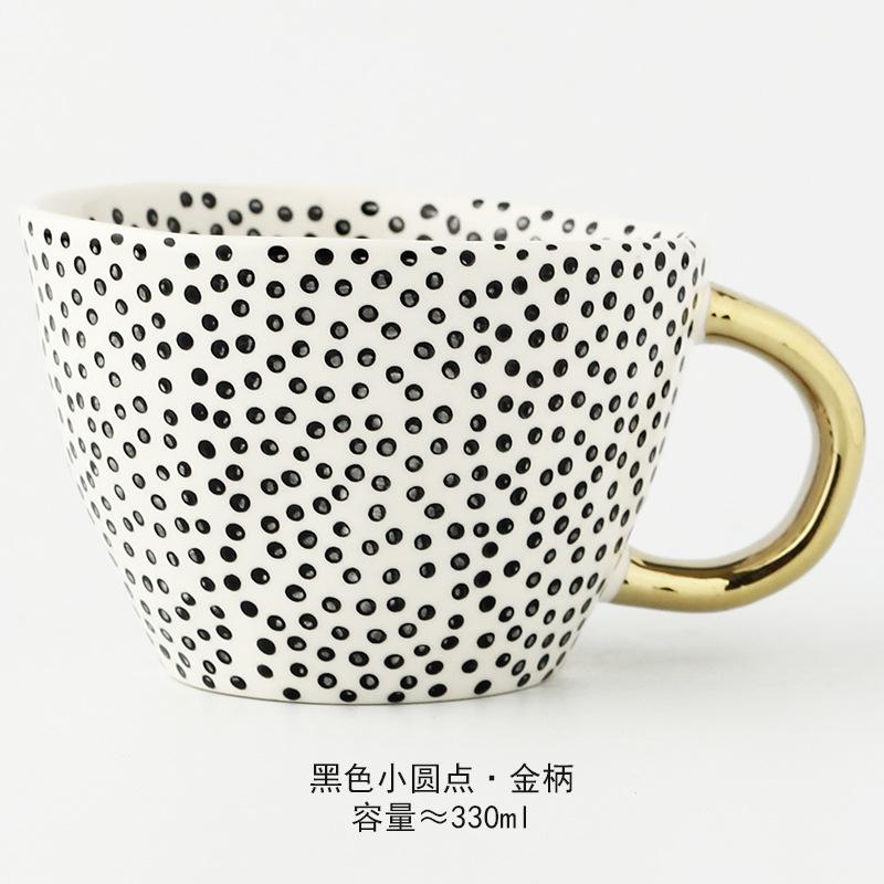 350 ml unregelmäßige Keramiktasse, goldener Griff, große Kapazität, Kaffeetasse für Paare, Frühstücks-Hafermilchtasse, nordische Teetasse für das Home Office
