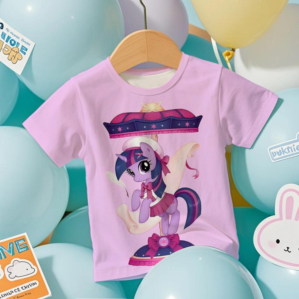 2026 Hot Sale Casual Kids Teenager Boys Girls My Little Pony Cartoon Print New Summer Fashion Short Sleeve Tops 100