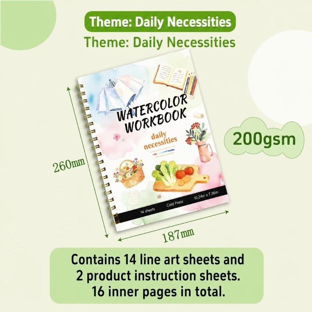 Spiral-Bound Watercolor Workbook Flower Scenery Animal Coloring Sketchbook Painting