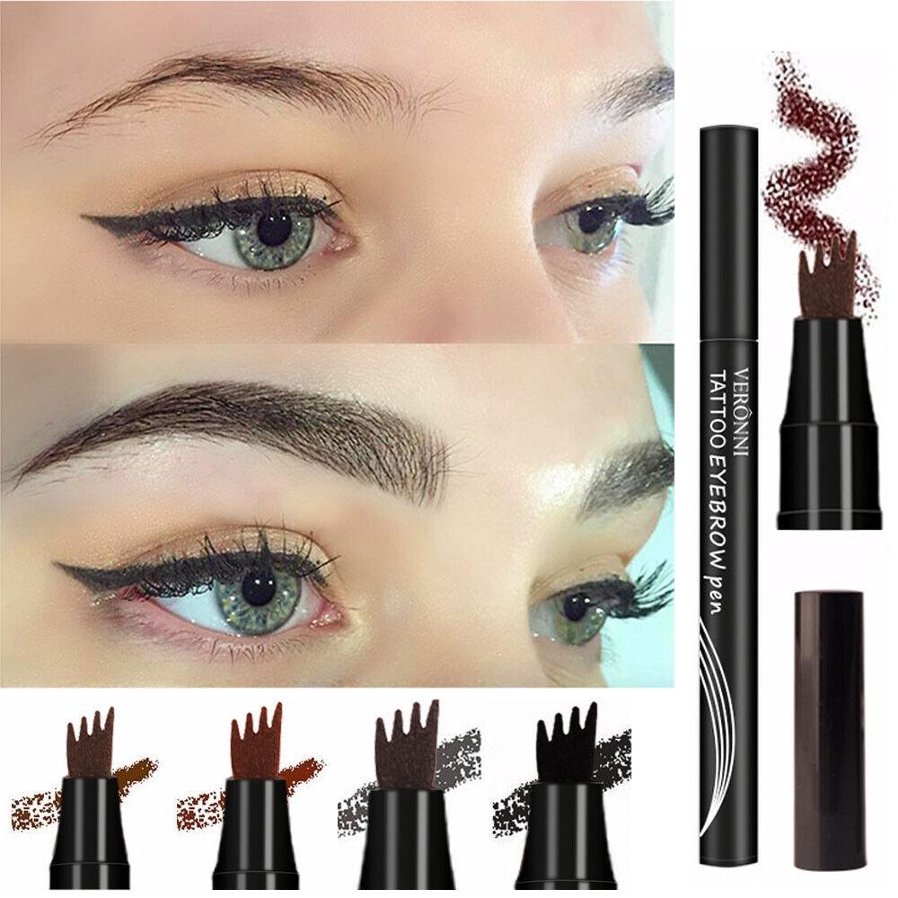 Creion pentru sprâncene Microblading rezistent la apă 3D 4 Vârf furculiță Creion pentru tatuaje Machiaj 4 Culori