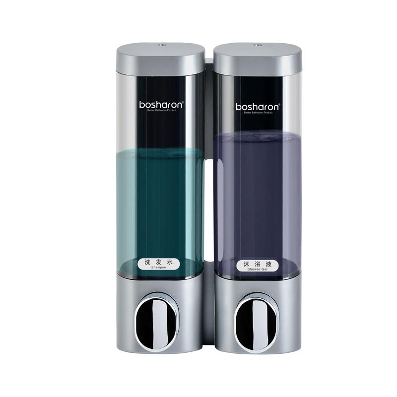 Bosharon Bathroom Wall Mounted Double 300ML Conditioner Shampoo Hotel Plastic Sliver 2 Shower Gel Laundry Liquid Soap Dispenser серебряный