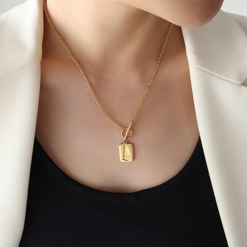 18K Gold-Plated Geometric Necklace with OT Buckle and Zircon Inlays