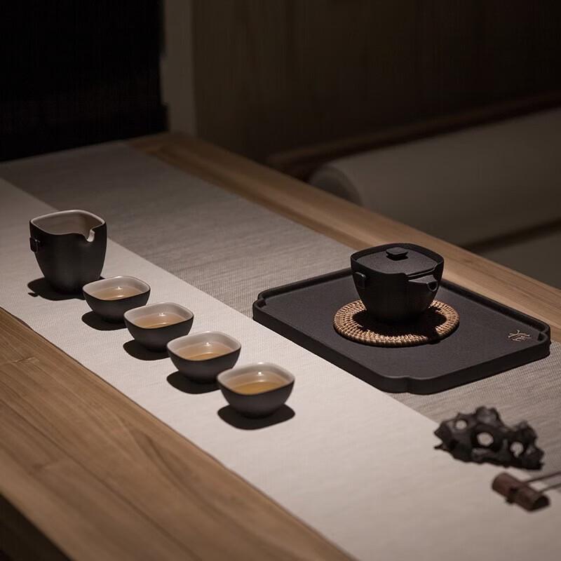 Wanqiantang Black Iron Glaze 4-Person Kung Fu Tea Set with Tray