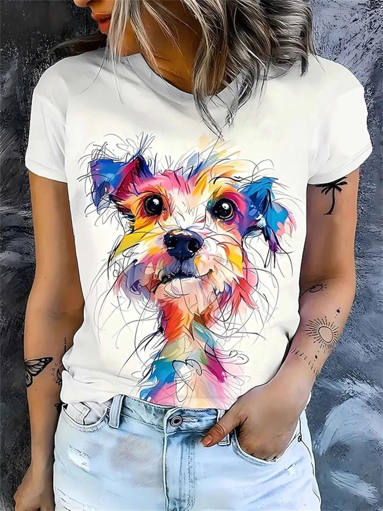 New Women's Streetwear Short-Sleeve T-Shirt Minimalist-Style Graffiti Pig Print Top Stylish and Comfortable Short-Sleeve Shirt