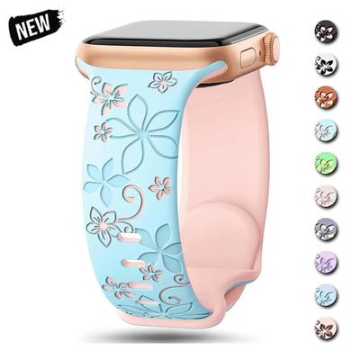 Armband mit floraler Gravur für Apple Watch Band 46mm 49mm 45mm 44mm 42mm 41mm 40mm 38mm Silikon Sportarmband iWatch Serie 10 SE 9 8 7 6 Ultra 2