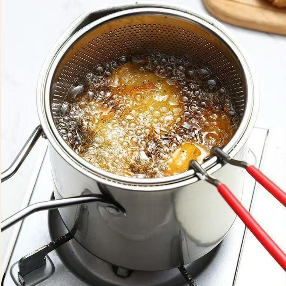 Stainless Steel Deep Frying Pot with Lid Tempura Fryer Pan Deep Fryer with Strainer Cooking Tool