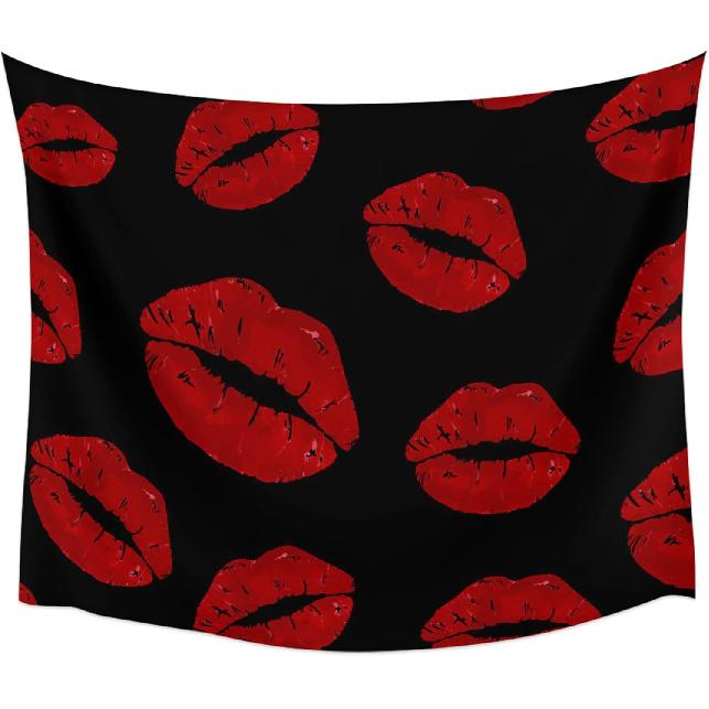 LooPoP Tapestry Wall Hanging Red Lip Tapestries Aesthetic Sexy Black Tapestry for Bedroom Living Room College Dorm Boys Girls Room Art Wall Decor
