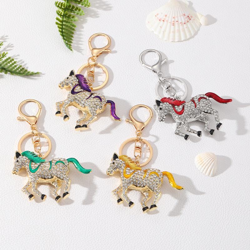 Rhinestone Horse Keychain Stylish Animal Pendant Decorative Key Ring For Women Bag Charm Hanging Lucky Gift