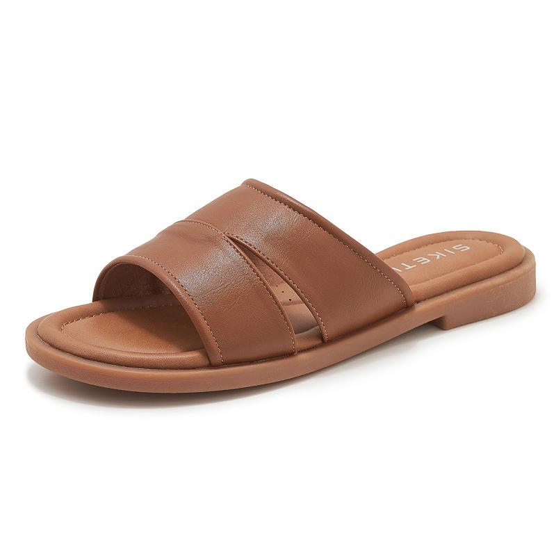 New Simple, Comfortable Breathable Fashionable And Versatile Solid Color Light Comfortable Slippers For Women Flat Soft Leather