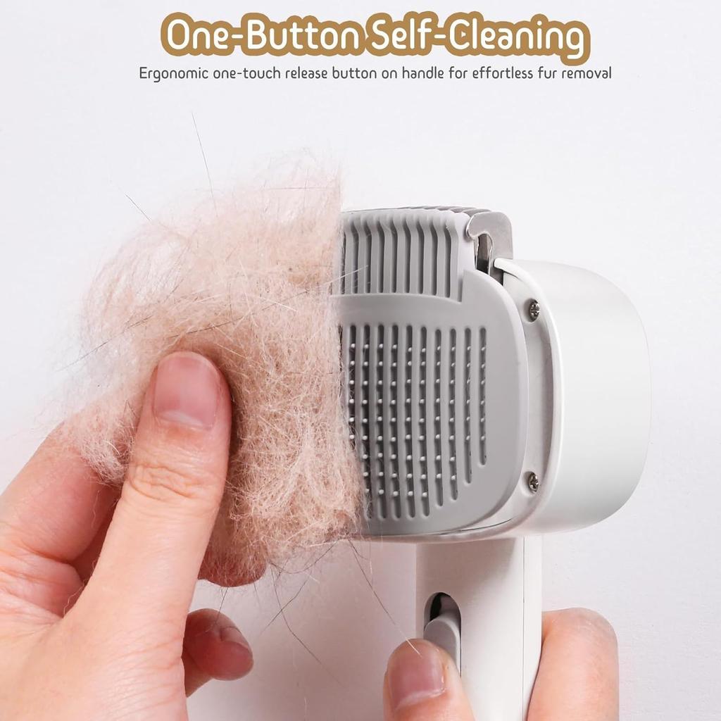 Spazzola per toelettatura animali 2 in 1, lato doppio pettine districante e per la rimozione del sottopelo, rastrello massaggiante autopulente a un clic per cani gatti Grigio