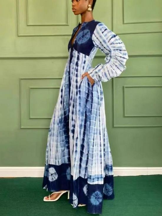 Women's Elegant Printed Long Sleeve Cardigan Dress 25013