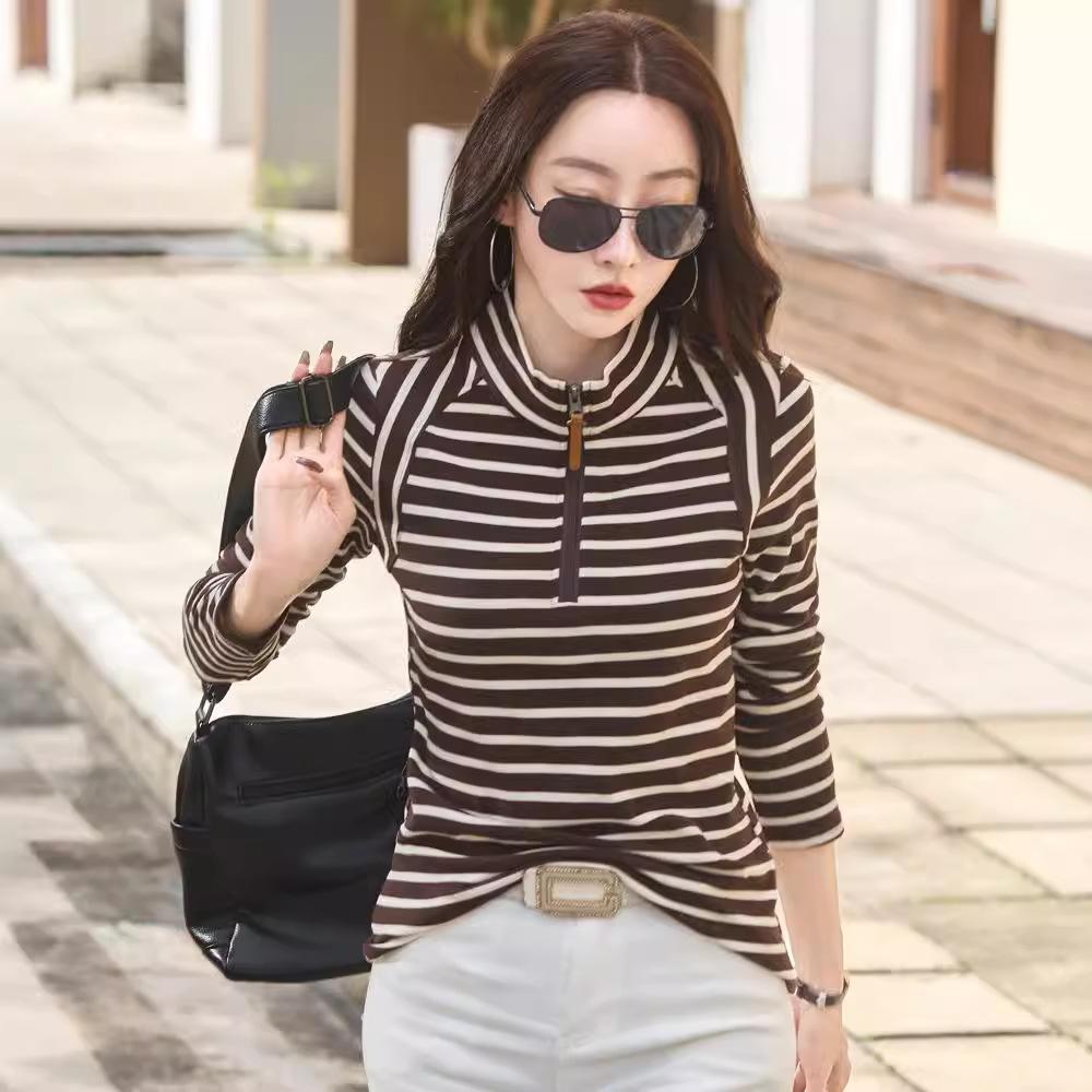 Cotton Turtleneck Tee Shirt Spring Femme Korean Long Sleeve T-shirt Button Women Casual Tops De Solid Camisetas Mujer