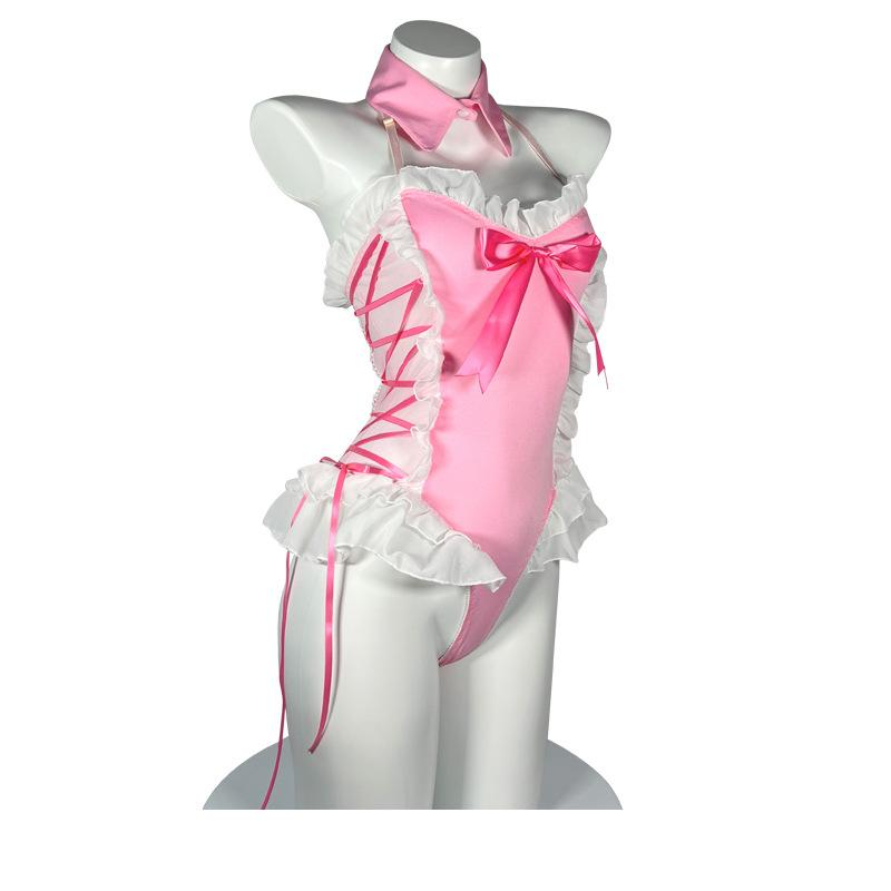 Backless Lolita Women Sexy Bodysuit Lace V Neck Bunny Girl Sweet Tempatation Cosplay Costumes Lovely Open Crotch Cute Lingerie