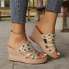 Sandalen mit Keilabsatz Damen Sommer neue Strasssteine lässiger Keilabsatz Hausschuhe für draußen große Größe Damenhausschuhe
