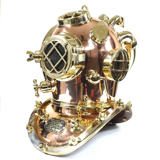 55,88 cm Helmässing Dykardräktshjälm, Kopparmässing dykardräktshjälm, Djupvatten U.S. Navy Mark V dykarhjälm replika, bästa nautiska presenten till honom