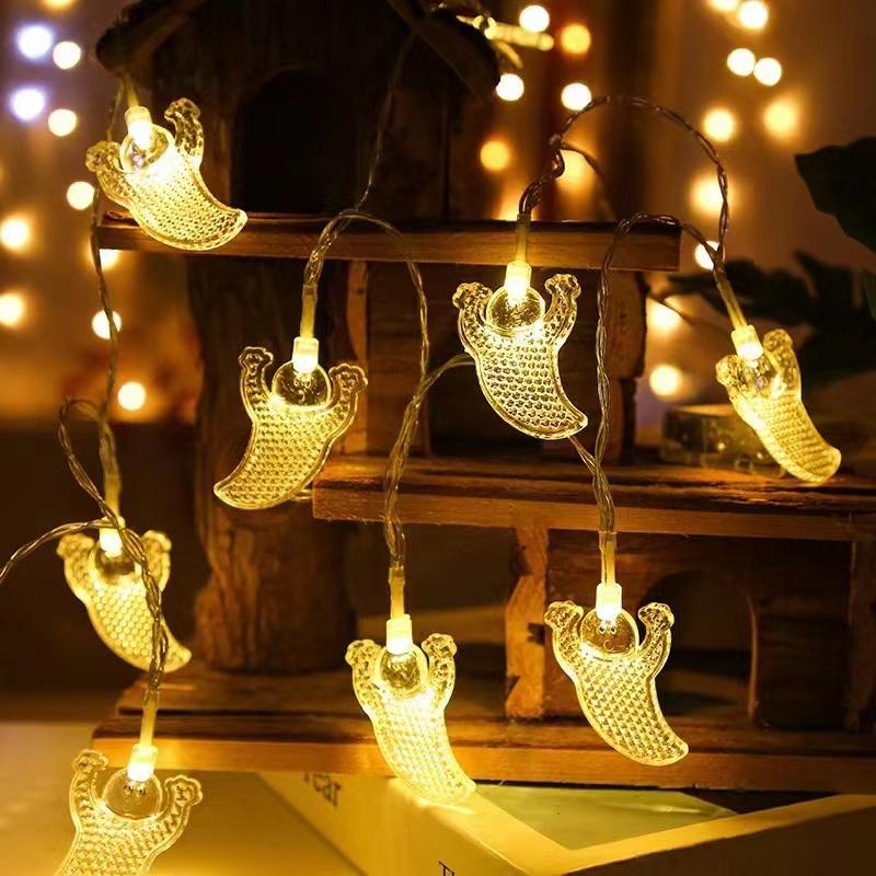 Halloweenské dýňové řetězové světlo, netopýří pavouk, řetězové lampy na baterie pro venkovní halloweenské párty, girlanda, dekorace, noční světlo