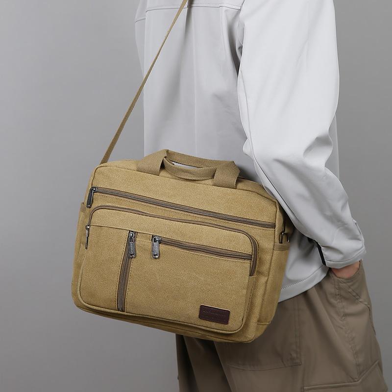 Classic Canvas Messenger Bag - Men's Crossbody Shoulder Tote for Work & Travel (Water Resistant Durable Handbag)