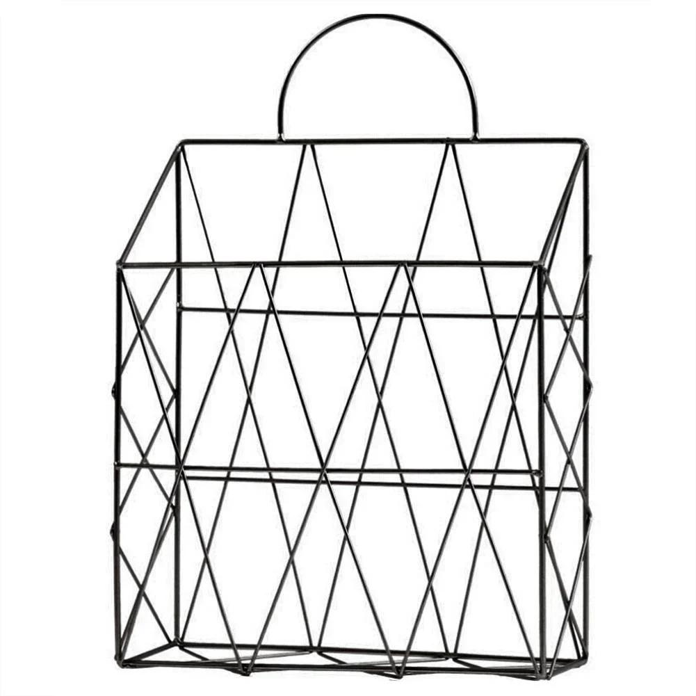 1 Pcs Wall-mounted Decorative Rack Storage Bag Wrought Iron Gift Basket Simple Newspaper Sundries Storage Basket