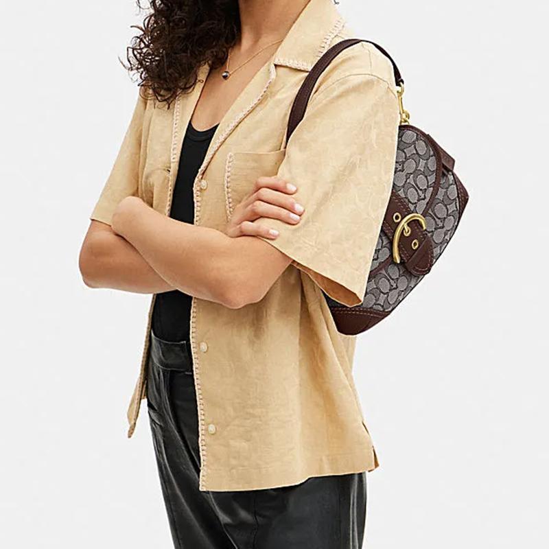 New COACH Soho Fabric With Leather Crescent Bag, Shoulder Bag Regular Women's Oak & Gray CJ814-B4S0M