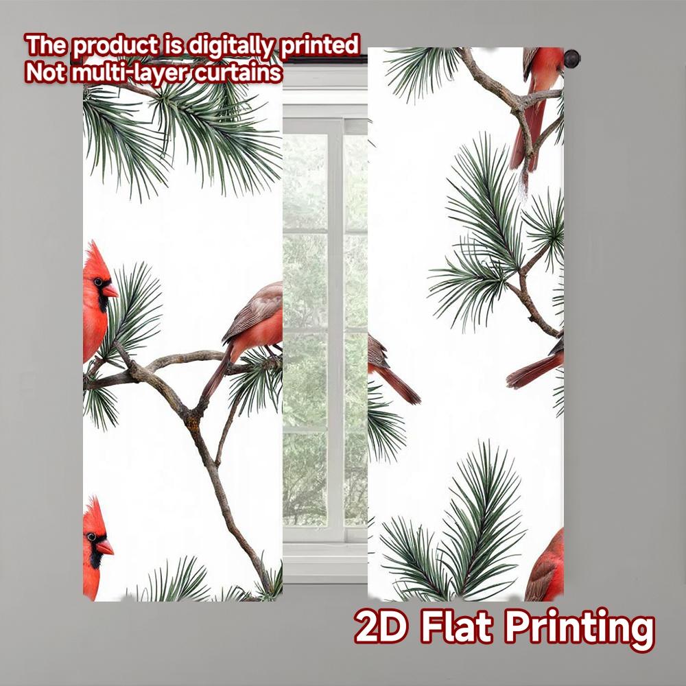 

Flat Printing Christmas Scene Curtain Red Bird Fabric Without Electricity Family Party Curtains Set Of 2 Made Polyester Machine Washable W100*H70(CM)-Grommet top&1PCS