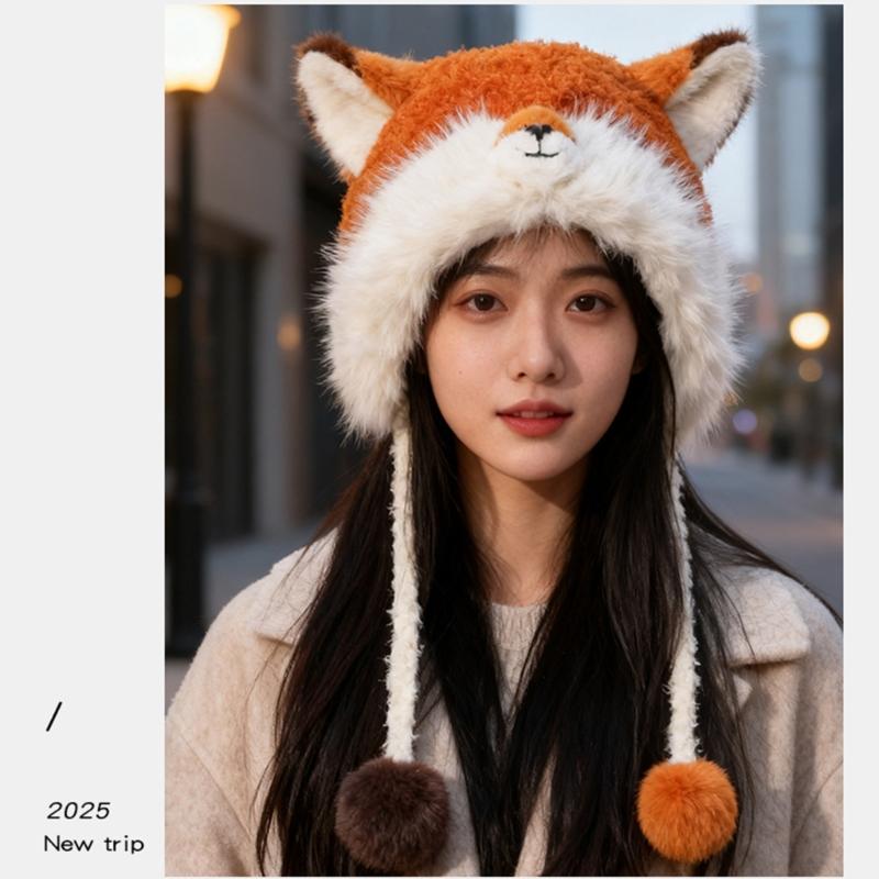 Furry Ears Plush Winter Hat for Women Girl Warm Comfortable Unisex Earflap Cap for Skiing Camping Daily Outdoor Use