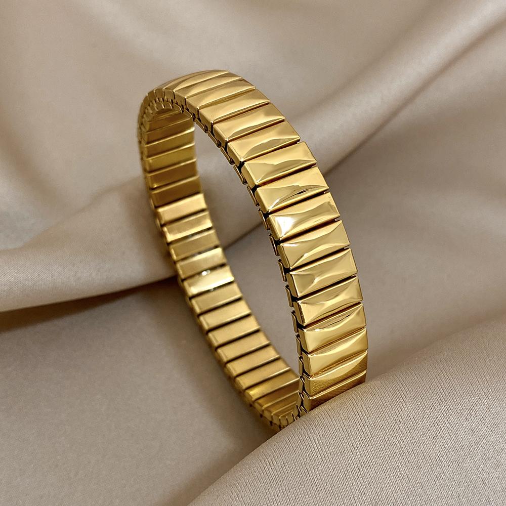 AENSOA Vintage Elastizität Edelstahl Armreifen Armband für Damen Klassisch Herz Quadrat Verstellbares Armband Wasserdichter Armreif