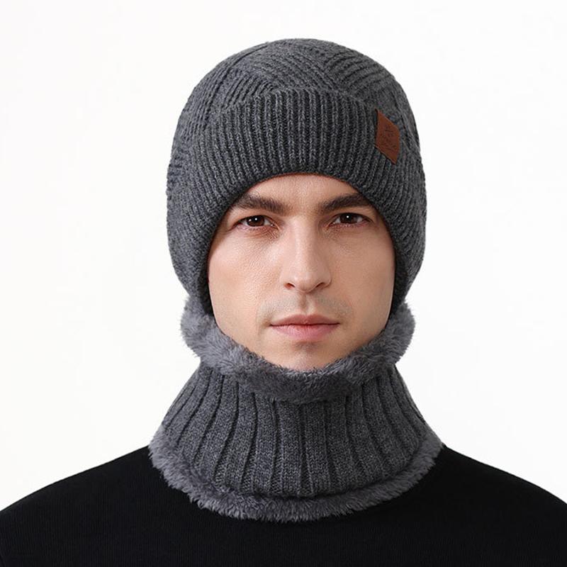Men's Wool Thick Knitted Hat Scarf Winter Cashmere Ear Protection Warm Wool Hat