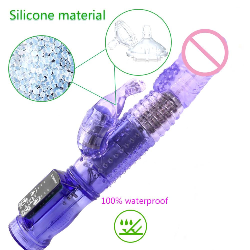 Dildo Rabbit Vibrator Masturbator G Spot 12 Speeds Vibration Dual Motor Massager Clitoris Rotation Stimulator Female Sex Toy