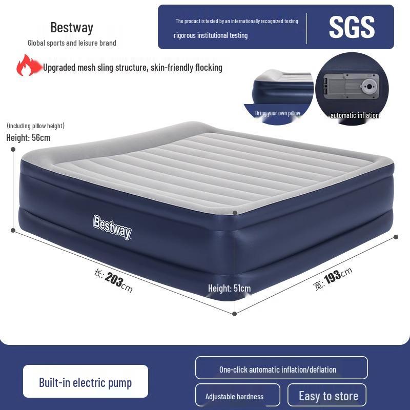 Bestway Double Inflatable Mattress - Thickened Portable Air Cushion Bed for Indoor & Outdoor Use