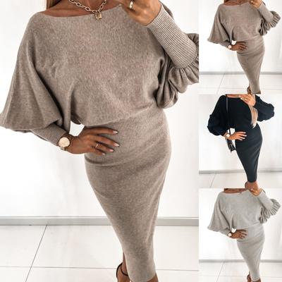 Damenmode-Temperament, schulterfrei, gestrickt, einfarbig, langärmelig