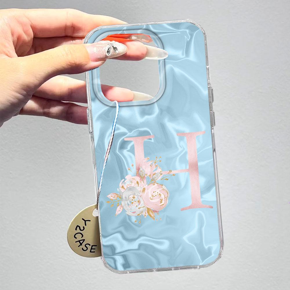 Pink Bule Couple A-Z Letter Flower Shockproof Phone Case For Xiaomi Redmi Note 12 10 8 9 Pro 10S 9s Silicone Shell Back Cover