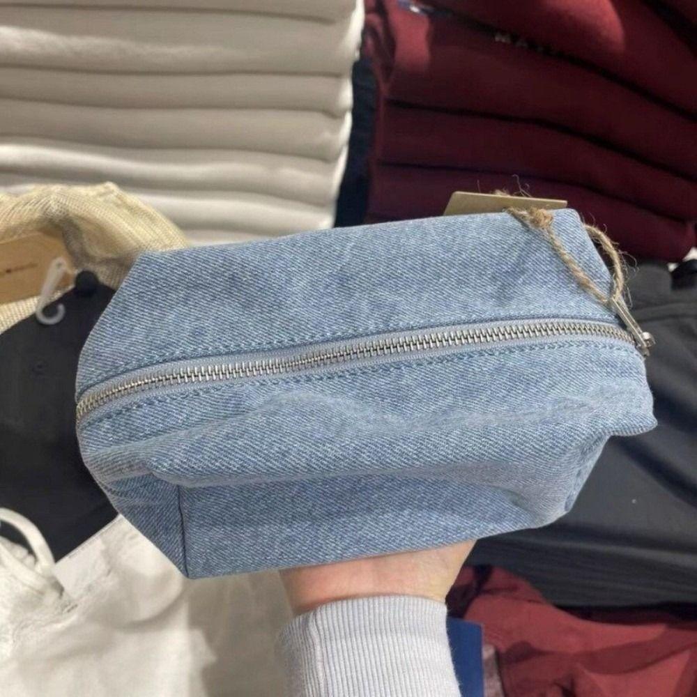 Korean Style Jean Cosmetic Bags Solid Color Stationery Storage Bag Student Pencil Bag for Women