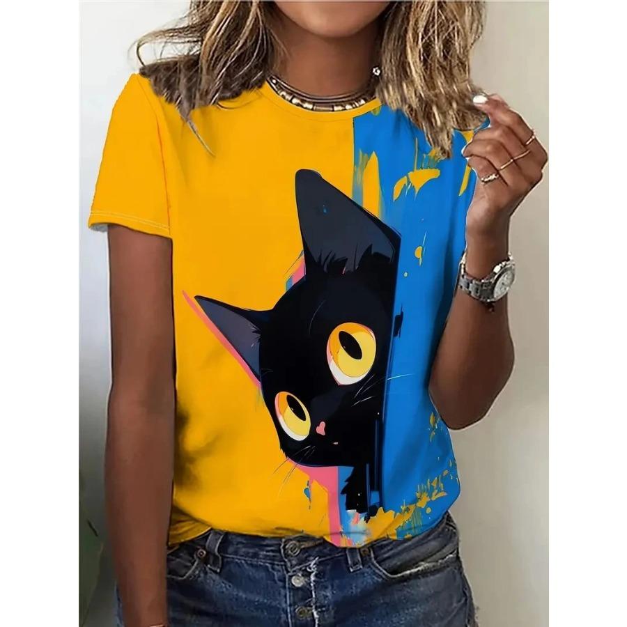 Women's T-shirt 3d Cute Animal Fashion Cat Print Female T-shirt Summer Tops T-shirt Casual Short Sleeve Y2k Oversized Clothing