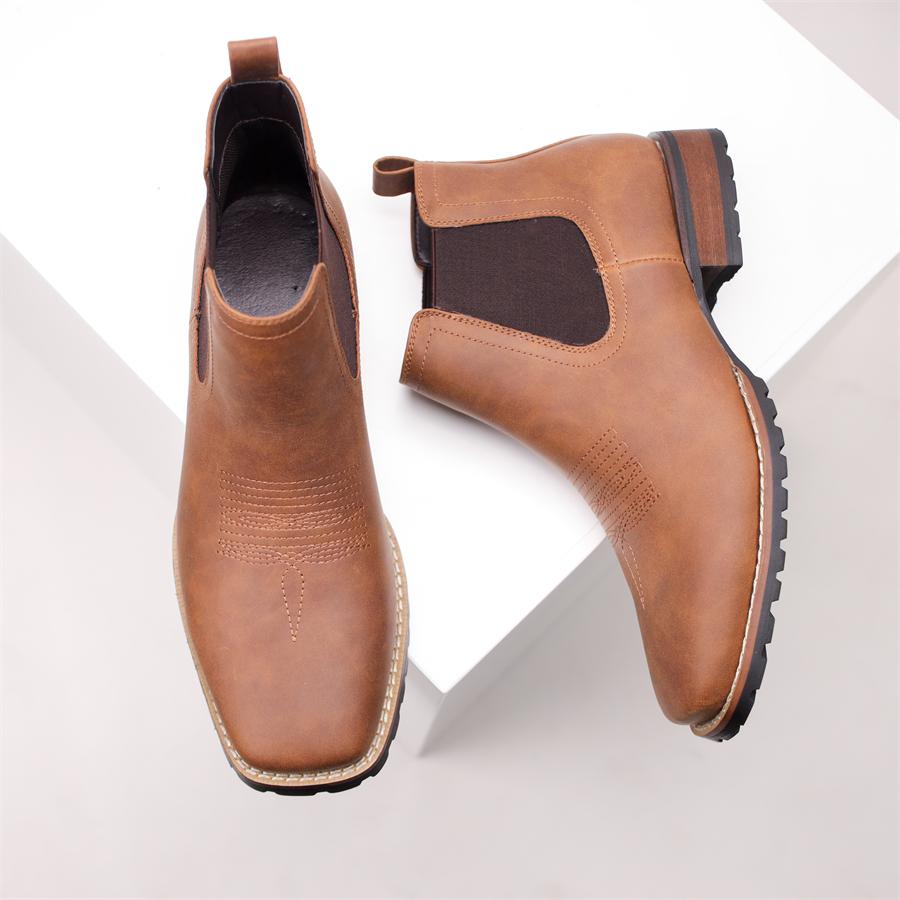 Golden Sapling Square Toe Chelsea Boots for Men Retro Leather Shoes Gentleman Party Business Ankle Botas Footwear