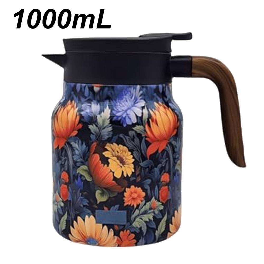 

Изолированный графин для горячих жидкостей 1000 мл, стакан для заваривания чая, винтажный цветочный узор, эстетичный заварник для заваривания чая, кружка для заваривания чая оранжевый