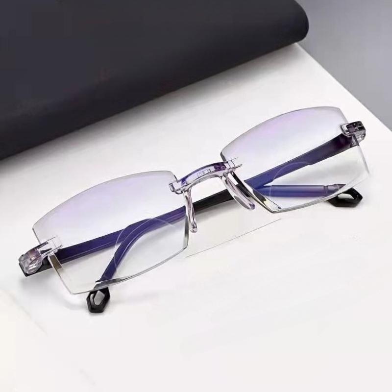 New Blue Light Blocking Scratch Resistant Bifocal Reading Glasses for Both Men Women Universal Frameless Design Power 0 To +4.0