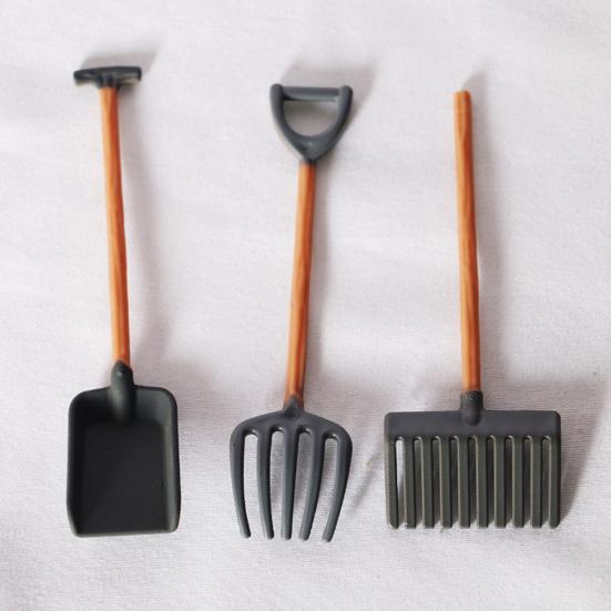 1 Set Dollhouse Miniatures High Simulation Best Gift Plastic Mini Farm Tool Shovel Rake for Micro-landscape Scene